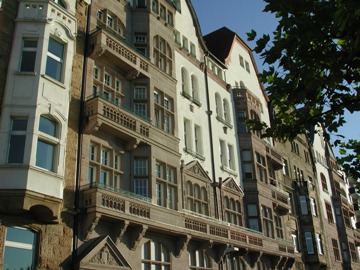 This photo of the facades of old buildings along the Rhine River in Dusseldorf, 
Germany was taken by Dusseldorf photographer Klaus Cerfontaine.